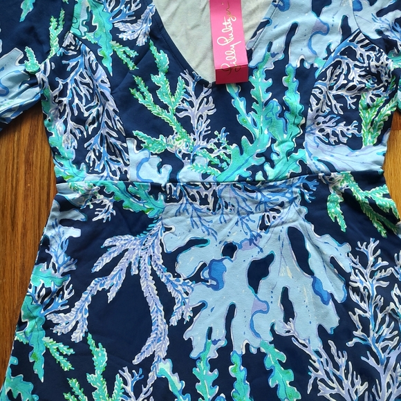 Lilly Pulitzer Raina Dress Deep Indigo Swish Sway Green Navy White Knee Purple S - Picture 7 of 16